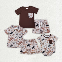 Load image into Gallery viewer, Baby Boys Grey Rodeo Horse Shirt Buttons Top Shorts Brother Romper Pajamas Clothes Sets