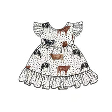 Load image into Gallery viewer, Baby girls cow dots ruffle dresses
