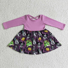 Load image into Gallery viewer, Baby girls Halloween pumpkin purple knee length dresses