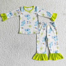 Load image into Gallery viewer, baby girls blue monster pajamas legging sets