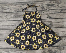 Load image into Gallery viewer, Baby girls sunflower halter knee length dresses