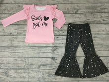 Load image into Gallery viewer, Baby girls god got me star bell pants clothes sets