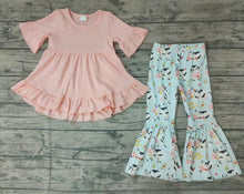 Load image into Gallery viewer, Baby girls cow hi-low tunic bell pants clothes sets