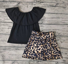 Load image into Gallery viewer, Baby girls black leopard shorts sets