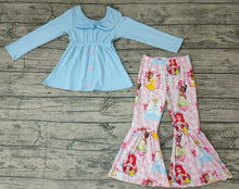 Load image into Gallery viewer, Baby girls fall princess blue top bow bell pants sets