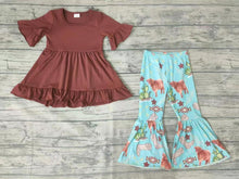 Load image into Gallery viewer, Baby Girls western hi-low tunic bell pants clothes sets