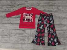 Load image into Gallery viewer, Baby girls Christmas holly tree black red bell pants clothes sets