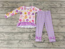 Load image into Gallery viewer, Baby Girls purple flower bow pants sets