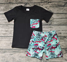 Load image into Gallery viewer, Baby boys pocket blue western black shorts sets