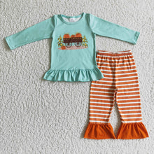 Load image into Gallery viewer, Baby girls pumpkin tractor ruffle clothes sets