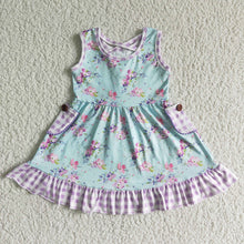 Load image into Gallery viewer, Baby girls summer purple floral knee length dresses