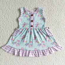 Load image into Gallery viewer, Baby girls summer purple floral knee length dresses