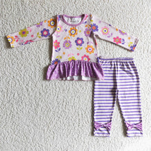 Load image into Gallery viewer, Baby Girls purple flower bow pants sets