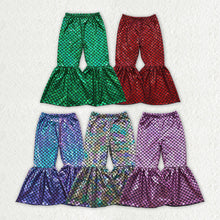 Load image into Gallery viewer, 5 Colors Baby Girls Mermaid Scale Holographic Spandex Bell Bottom Pants