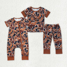 Load image into Gallery viewer, Baby BoysBrown Camo Sibling Rompers Pajamas Clothes Sets