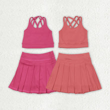 Load image into Gallery viewer, 2 Colors Baby Girls Pink Strap Vest Top Pleated Skort Yoga Sets