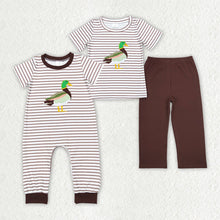 Load image into Gallery viewer, Sibling Baby Boys Duck Brown Embroidery Romper Outfits