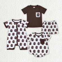 Load image into Gallery viewer, Baby Boys Brown Pocket Dogs Sibling Rompers Clothes Sets