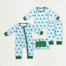 Load image into Gallery viewer, Baby Boys Green Tractors Sibling Bamboo Rompers Pajamas Clothes Sets