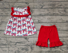 Load image into Gallery viewer, Baby Girls 4th Of July Bow Ruffles Tunic Ruffle Shorts Sets