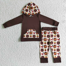 Load image into Gallery viewer, Baby boys turkey hoodie thanksgiving pants clothes sets
