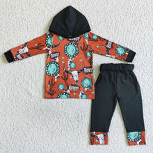 Load image into Gallery viewer, Baby boys girls west cow hooded fall clothes sets