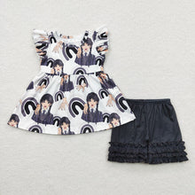 Load image into Gallery viewer, Baby Girls Black Movie Pearl Tunic Shorts Sets