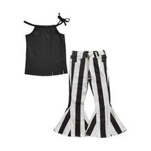 Load image into Gallery viewer, Baby Girls Black Halter Top Stripe Denim Pants Clothes Sets