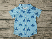 Load image into Gallery viewer, Baby Boys Western Blue Horse Short Sleeve Shirts Tops