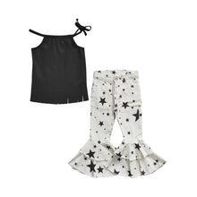 Load image into Gallery viewer, Baby Girls Black Halter Top Stars Denim Pants Clothes Sets