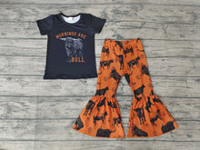 Load image into Gallery viewer, Baby Girls Black Cow Bell Western Pants clothes sets