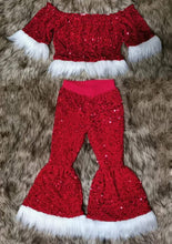 Load image into Gallery viewer, Baby Girls red Christmas sequin fur pants sets