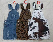 Load image into Gallery viewer, baby girls leopard summer denim shorts overall(C)