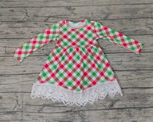 Load image into Gallery viewer, Baby girls Christmas green red plaid lace dresses