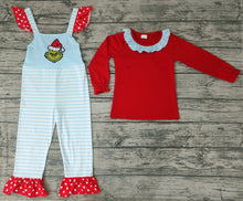 Load image into Gallery viewer, baby girls Christmas green overall clothes sets