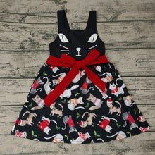 Load image into Gallery viewer, Baby girls cat cartoon black dresses