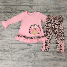 Load image into Gallery viewer, Baby girls Thanksgiving turkey pink leopard clothes sets