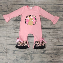 Load image into Gallery viewer, Baby girls leopard turkey pink ruffle thanksgiving rompers