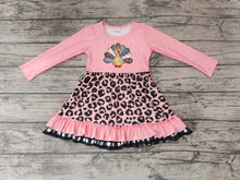 Load image into Gallery viewer, Baby girls Thanksgiving turkey pink knee length dresses