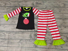Load image into Gallery viewer, Baby girls Christmas hands stripe pajamas sets