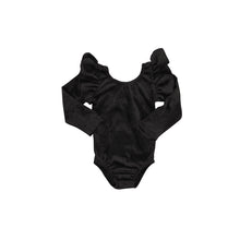 Load image into Gallery viewer, Baby girls Black Velvet Long Sleeve Leotards Rompers