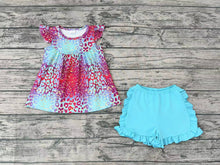 Load image into Gallery viewer, Baby Girls Blue Leopard Tunic Top Shorts Sets