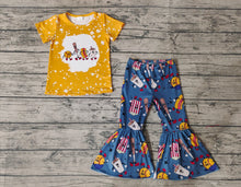 Load image into Gallery viewer, Baby Girls Baseball Short Sleeve Shirt Bell Pants Clothes Sets