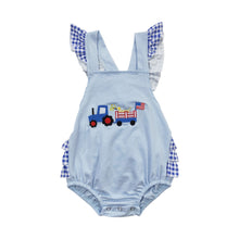 Load image into Gallery viewer, Baby Girls 4th of July Dog Ruffle Bubble Rompers