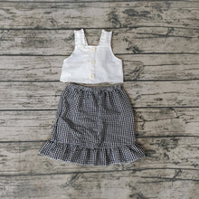 Load image into Gallery viewer, Baby Girls Black Plaid Skirt Strap Top clothes sets