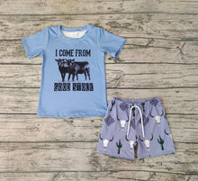 Load image into Gallery viewer, Baby Boys Blue Cactus Western Cow Shorts Sets