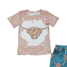 Load image into Gallery viewer, Baby Boys Khaki Highland Cow Summer Shorts Sets