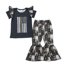 Load image into Gallery viewer, Baby Girls Black Flag Tee Shirts Bell Pants Clothes Sets