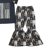 Load image into Gallery viewer, Baby Girls Black Flag Tee Shirts Bell Pants Clothes Sets