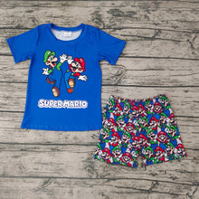 Load image into Gallery viewer, Baby Boys Twins Blue Shirt Clothes Sets